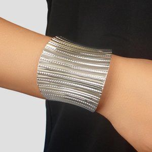 Embossed Women's Boho Bohemian Gypsy Silver Metal Wide Wrist Cuff Bracelet
